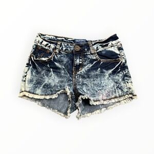 Deja Bleu Jean Shorts Womens 5 Blue Acid Wash Distressed Raw Hem Stretch Denim